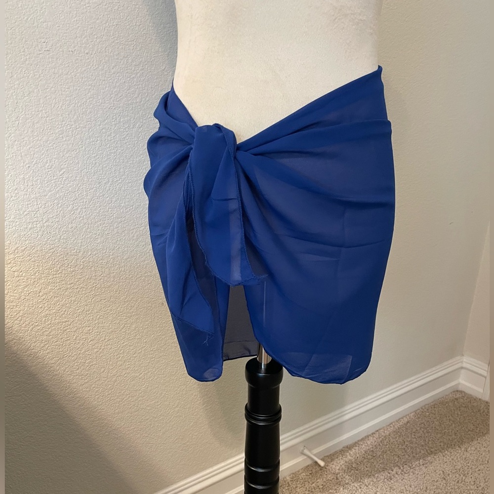 Blue Sheer Swim Wrap Skirt Coverup